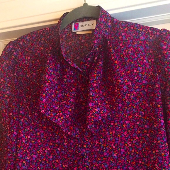 Prophecy Vintage Sheer Floral Blouse, Ruffle - Picture 3 of 11